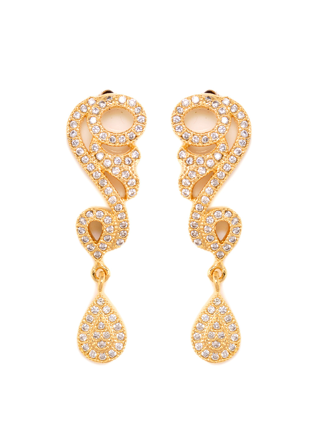 Gold Plated white AD Studded Stylish Choker Necklace dropdown Earrings Set