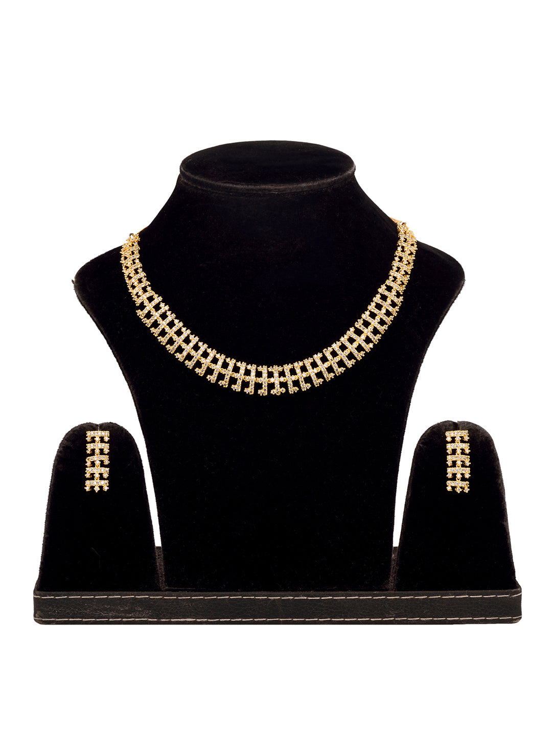 Gold Plated white AD Studded fancy Choker Necklace and Earrings Set