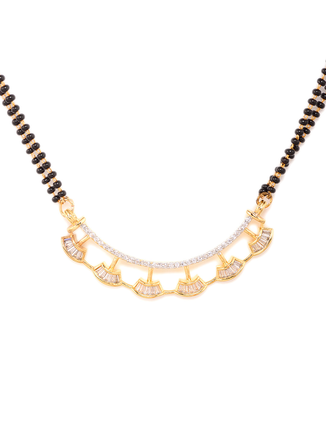 Gold Plated Black Beads AD Studded Mangalsutra Pendant Earrings Set