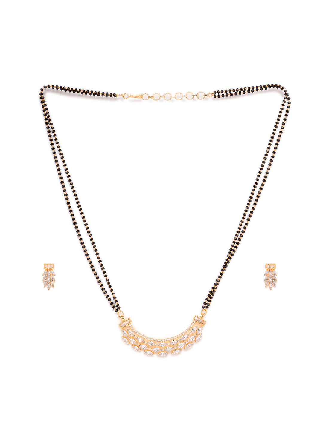 Gold Plated Black beads AD Studded Contemporary Mangalsutra Pendant and Earrings Set