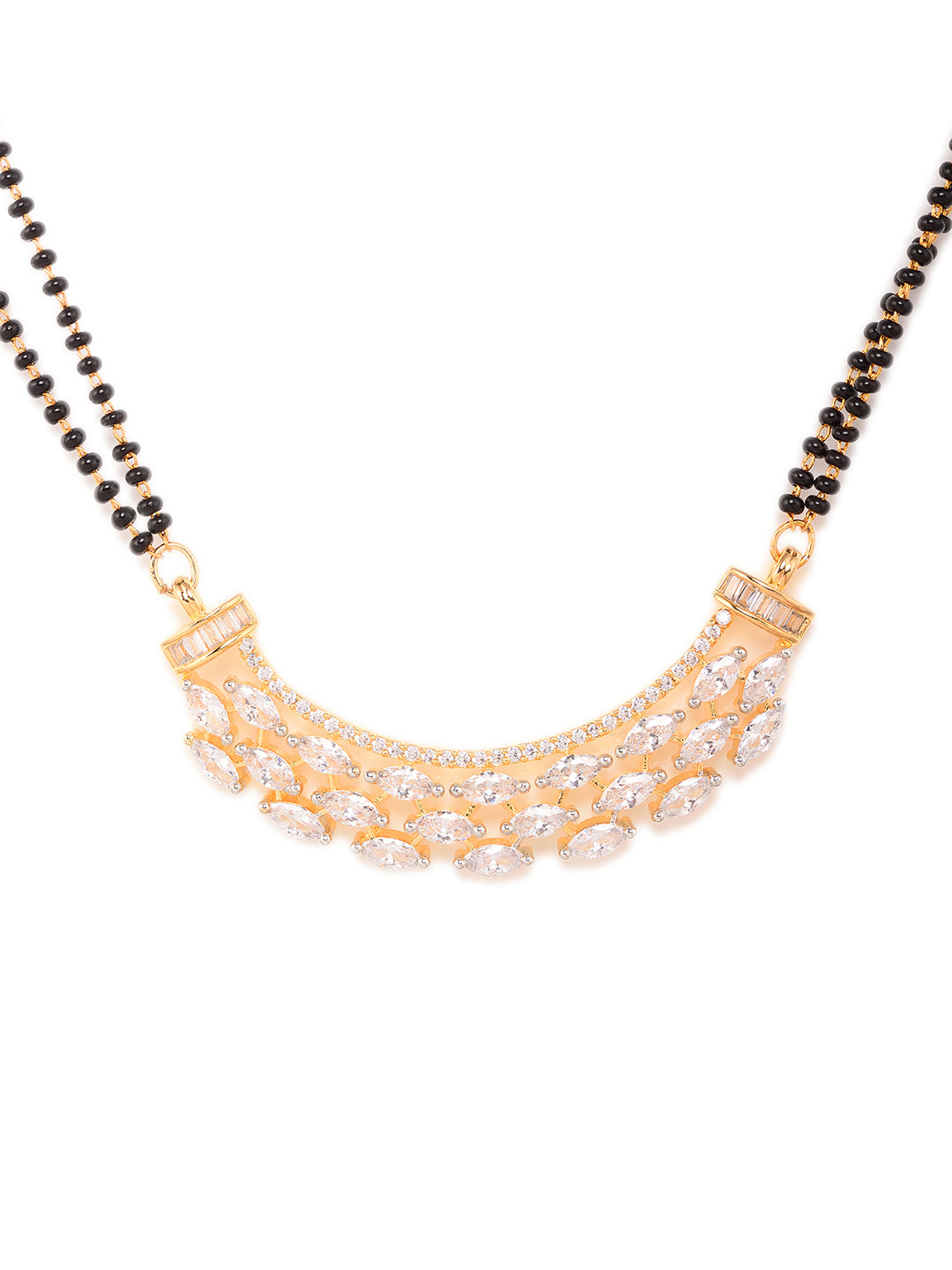 Gold Plated Black beads AD Studded Contemporary Mangalsutra Pendant and Earrings Set