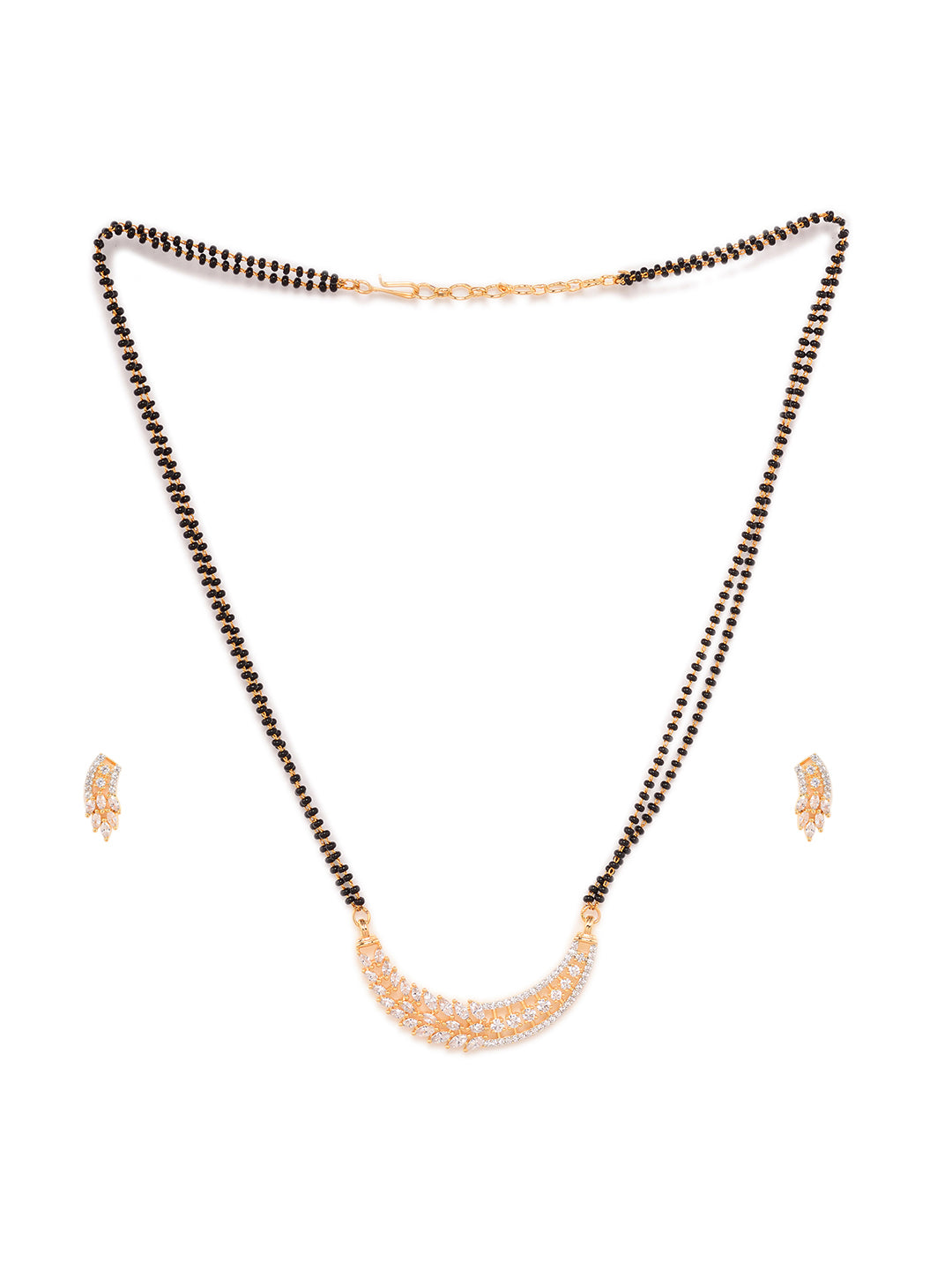 Gold Plated Black Beads AD Studded Designer Mangalsutra Combo Earrings Set
