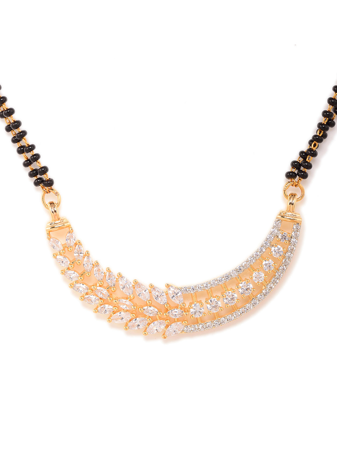 Gold Plated Black Beads AD Studded Designer Mangalsutra Combo Earrings Set