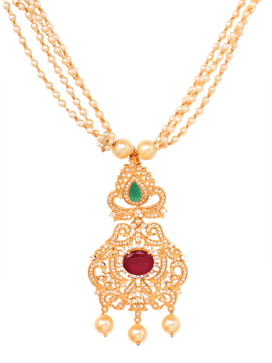 Gold Plated Multi AD studded traditional Necklace Earrings