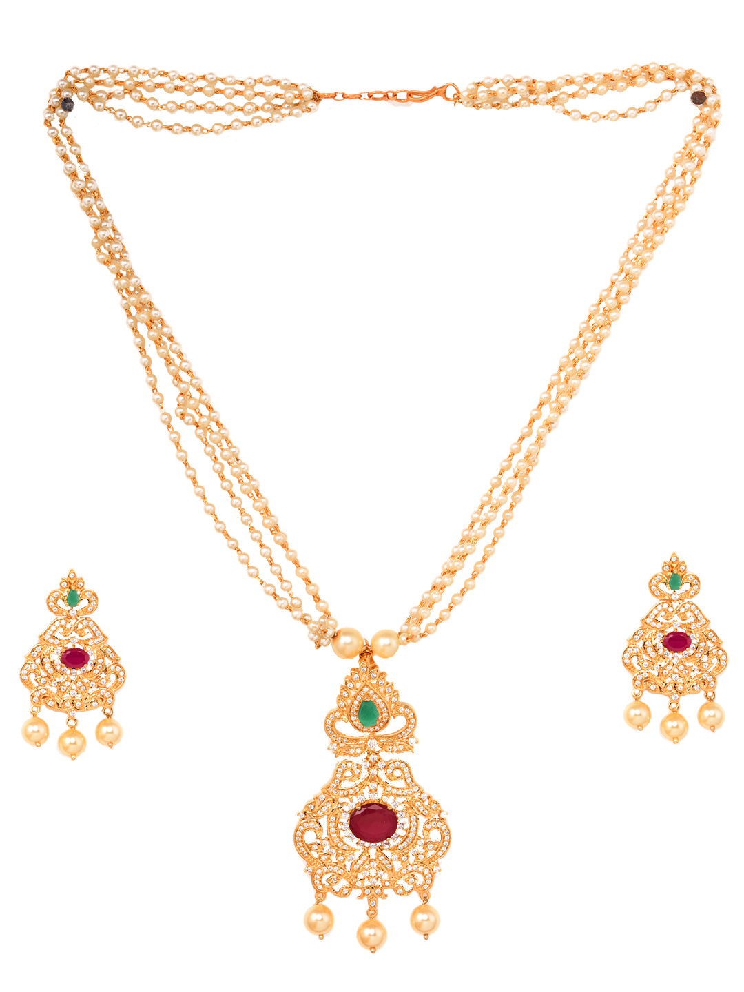 Gold Plated Multi AD studded traditional Necklace Earrings