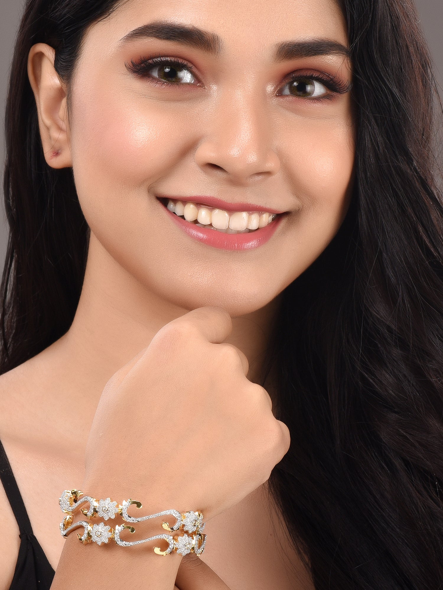 Set of 2 Dual Toned Gold Plated White AD Studded Handcrafted Designer Bangles