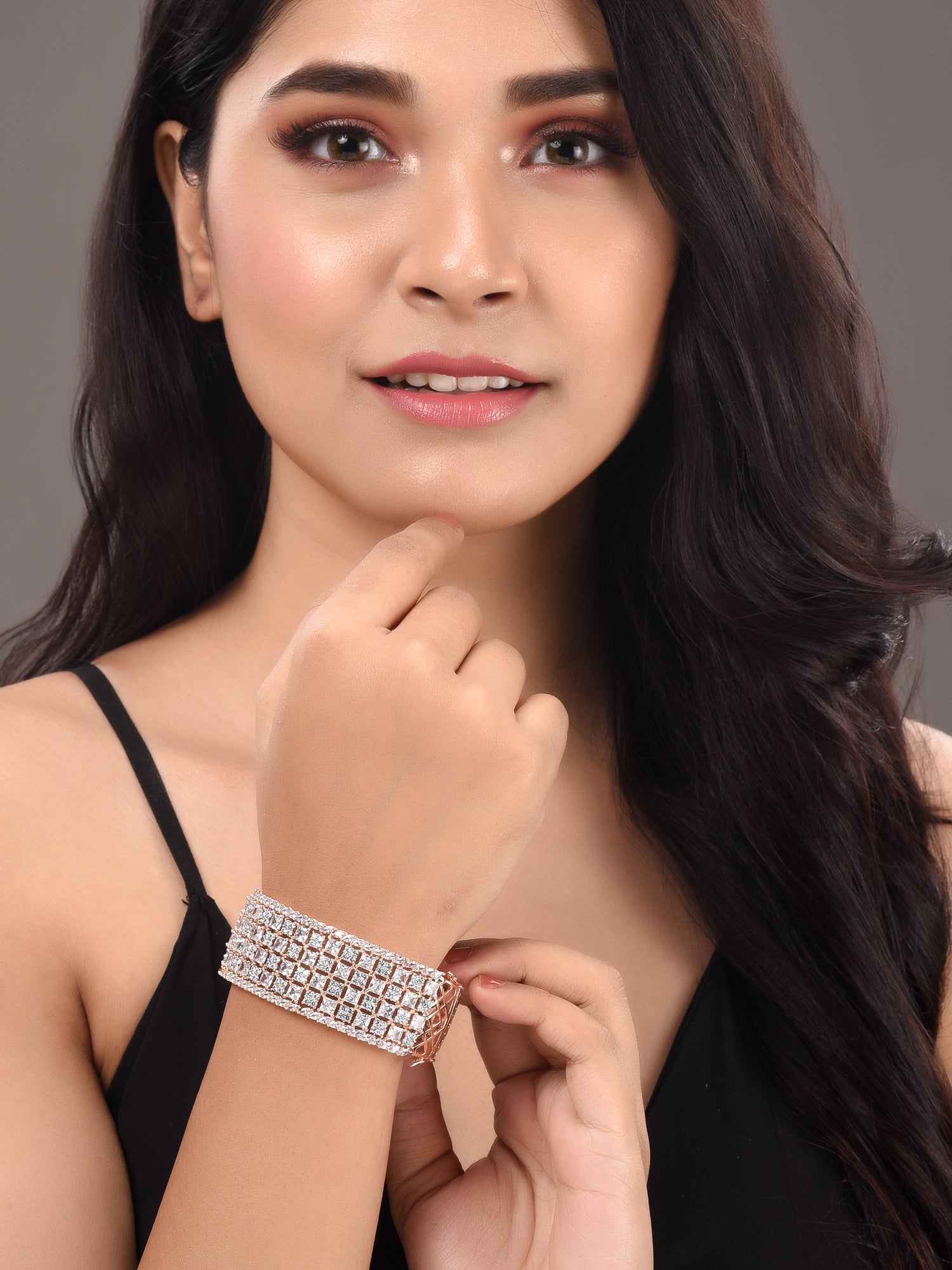 Rose Gold Plated White AD studded Handcrafted Contemporary Barcelet