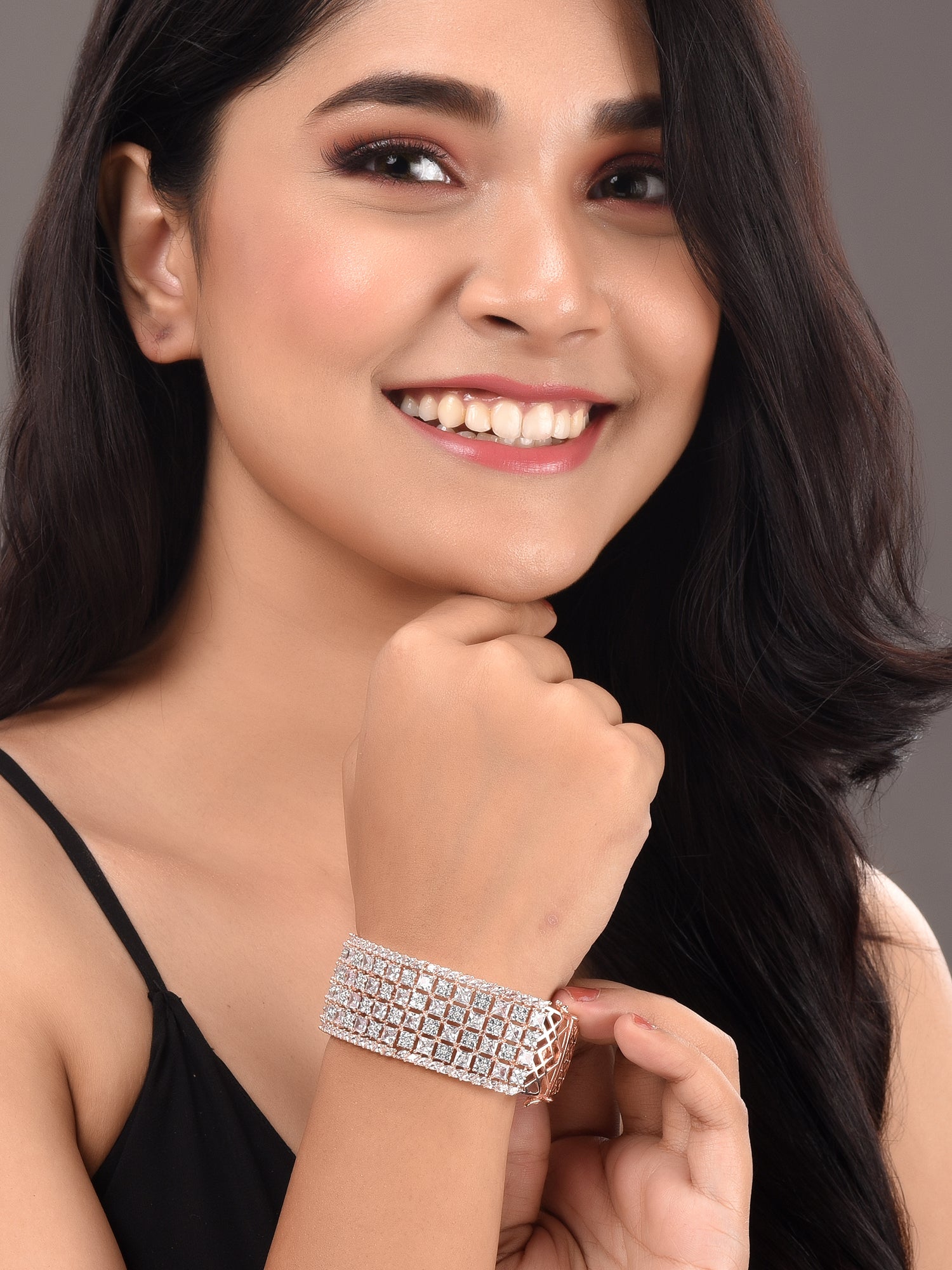 Rose Gold Plated White AD studded Handcrafted Contemporary Barcelet