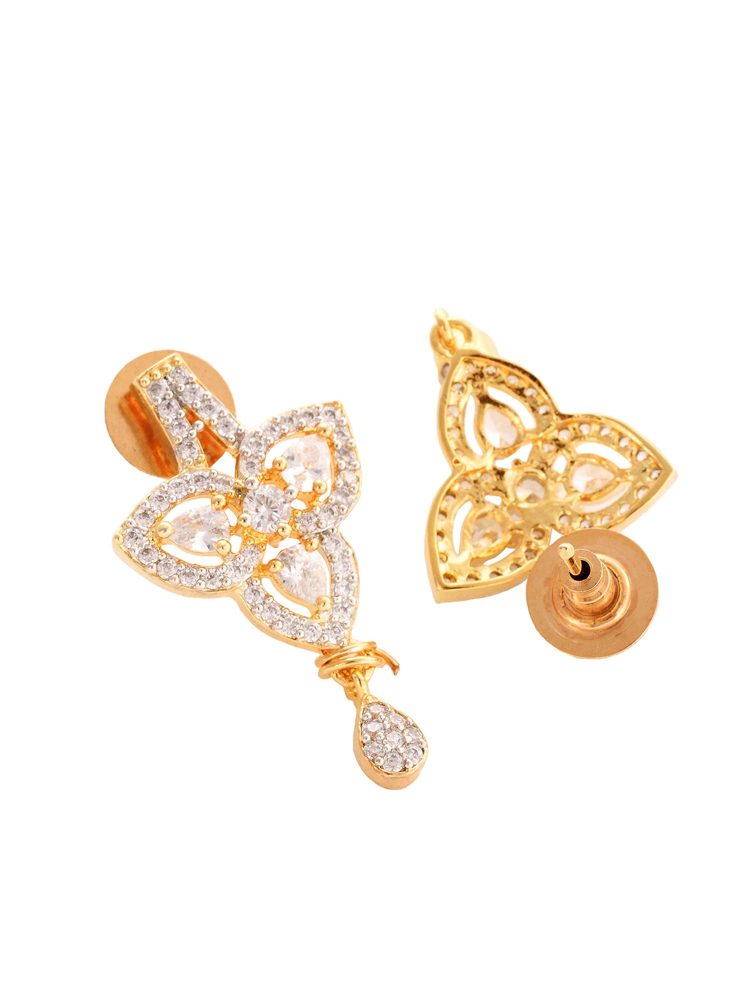 Gold Plated Black & White AD Studded & Beaded Mangalsutra Earrings