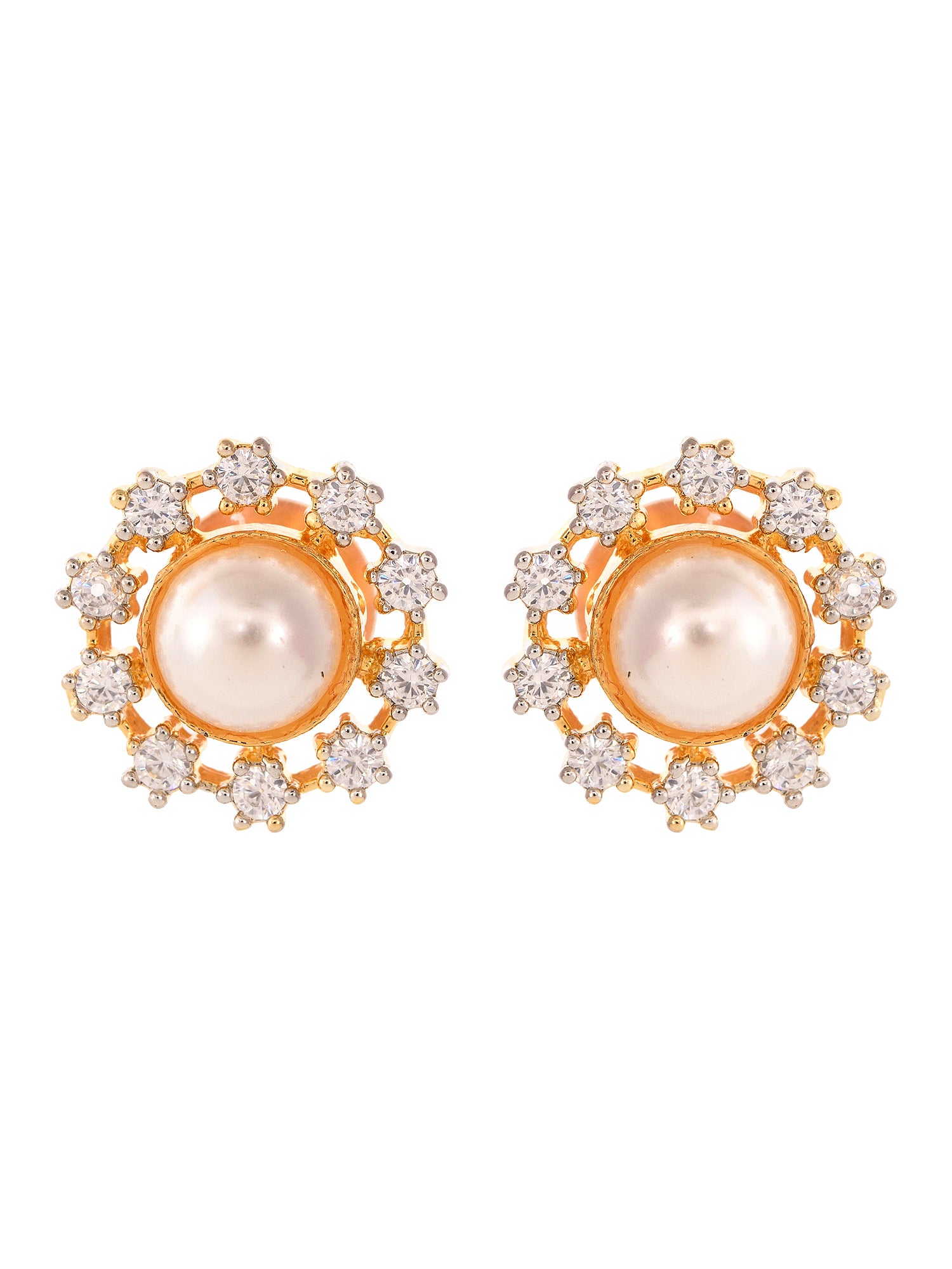 Gold Plated Black & White AD Studded & Beaded Mangalsutra Earrings