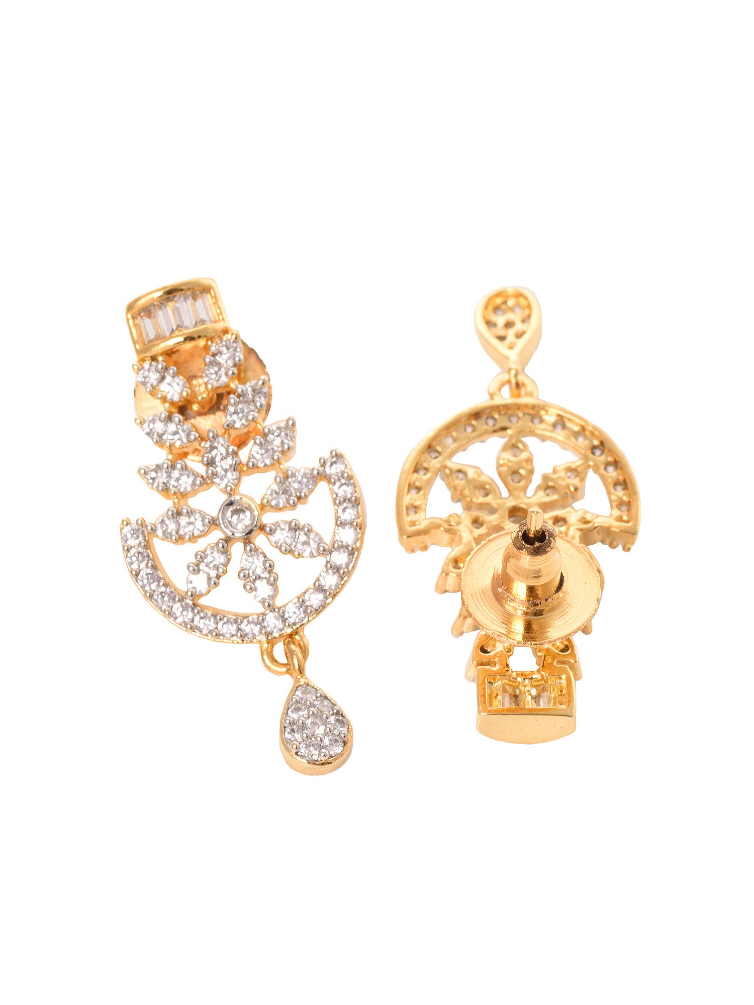 Gold Plated Black & White AD Studded & Beaded Mangalsutra Matching Earrings