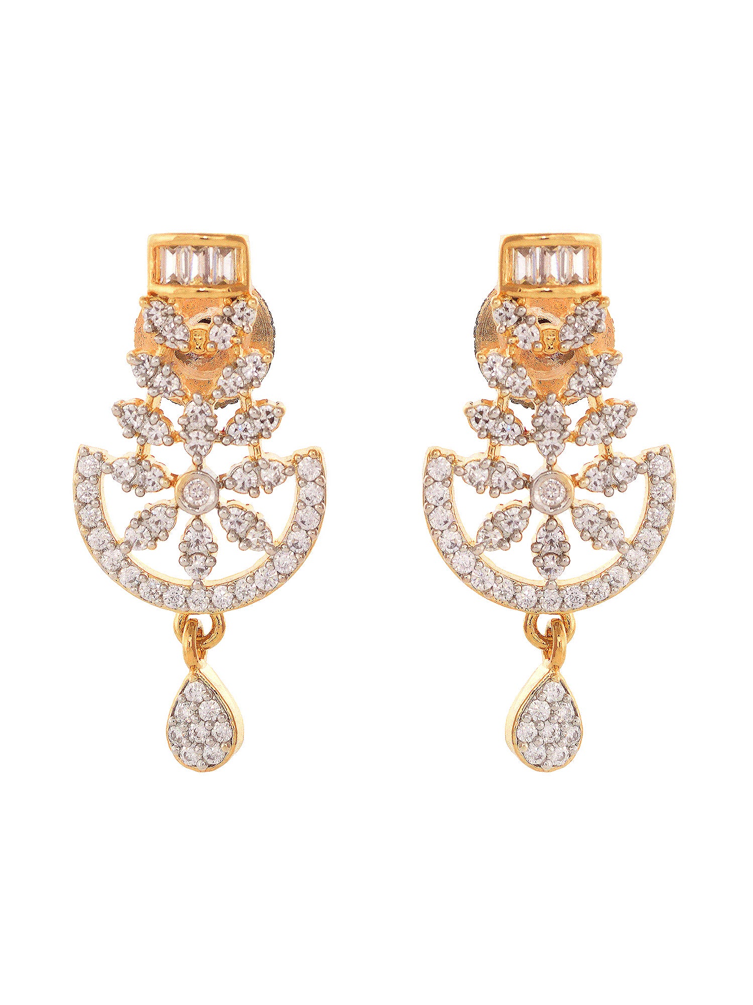 Gold Plated Black & White AD Studded & Beaded Mangalsutra Matching Earrings