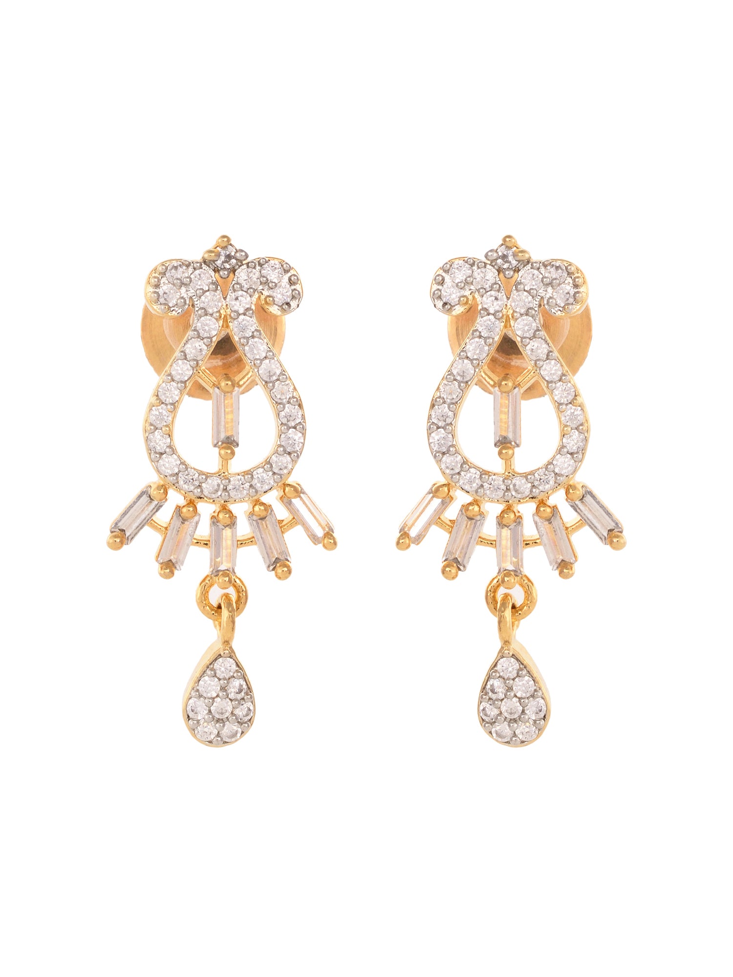 Gold Plated Black & White AD Studded & Beaded Mangalsutra Earrings