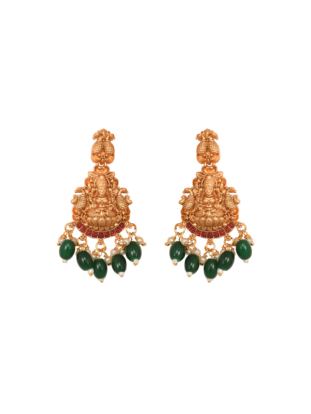 Gold Plated Multi stone studded Handcrafted Exquisite Lakshmi ji & Peaacock Design Temple Jewellery Set