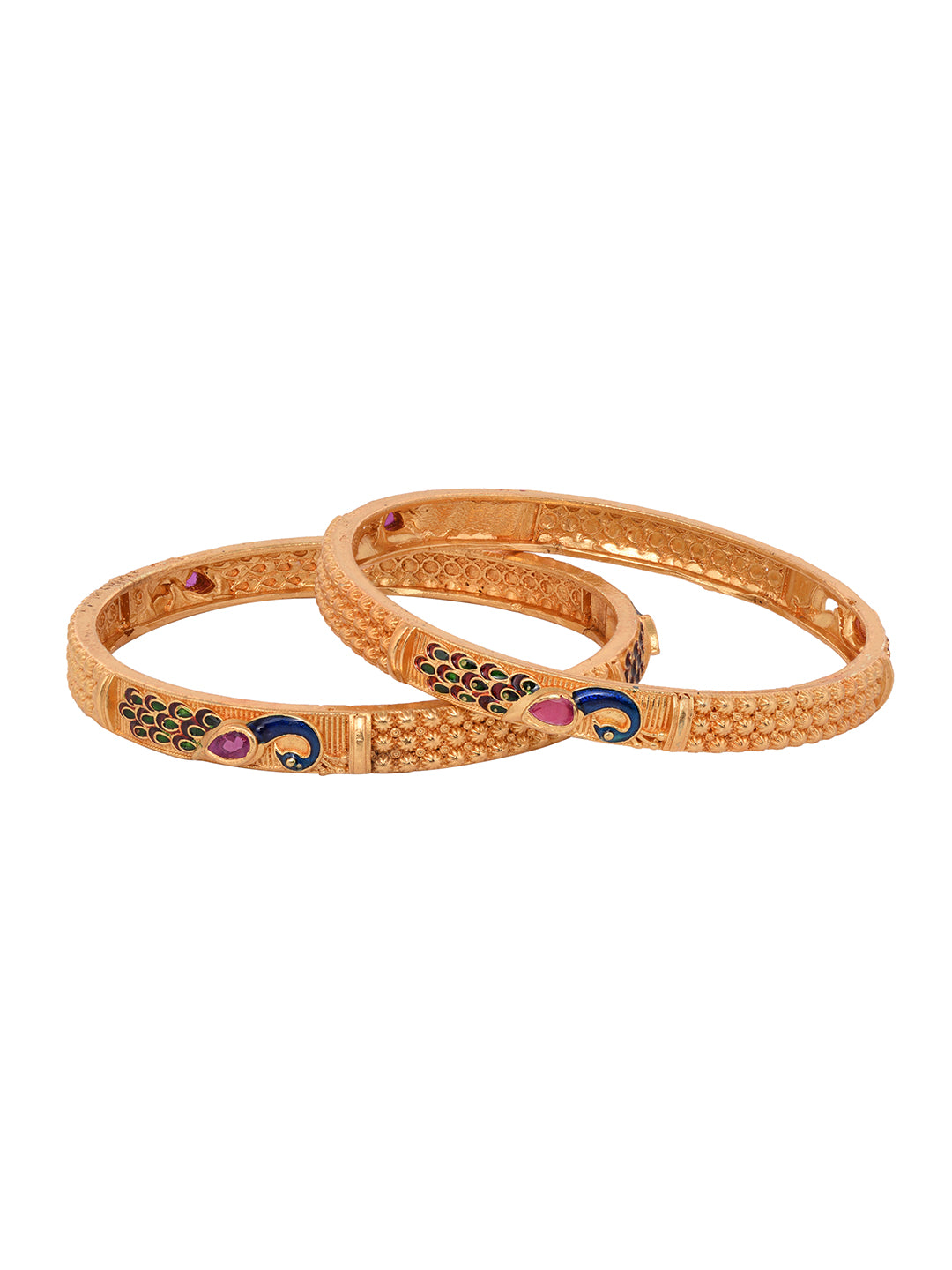 Set Of 2 Gold Plated Multicolored Peacock Design Handcrafted Bangles