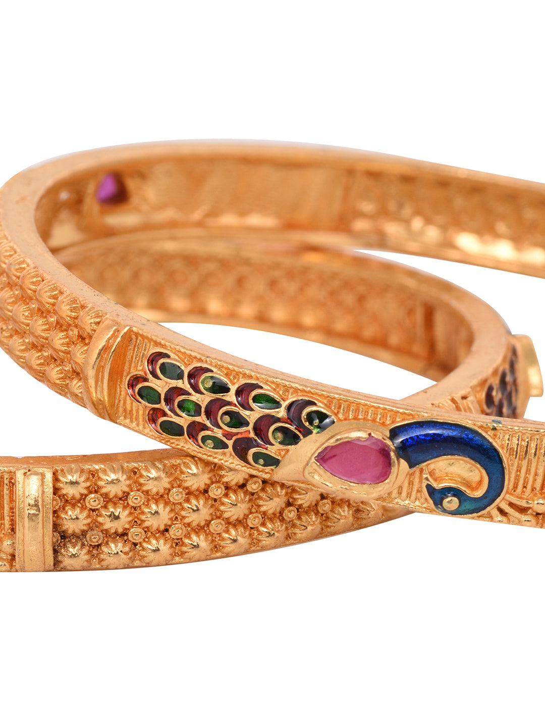 Set Of 2 Gold Plated Multicolored Peacock Design Handcrafted Bangles