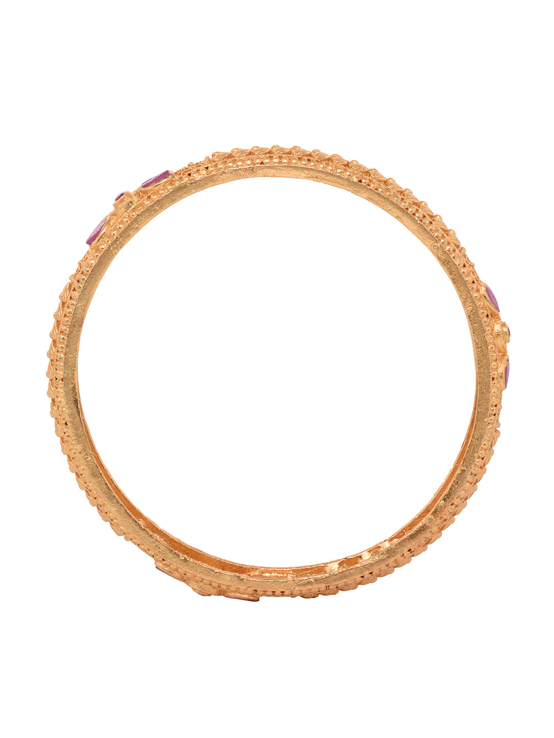 Set Of 2 Gold Plated Pink Colored Floral Filigree bangles