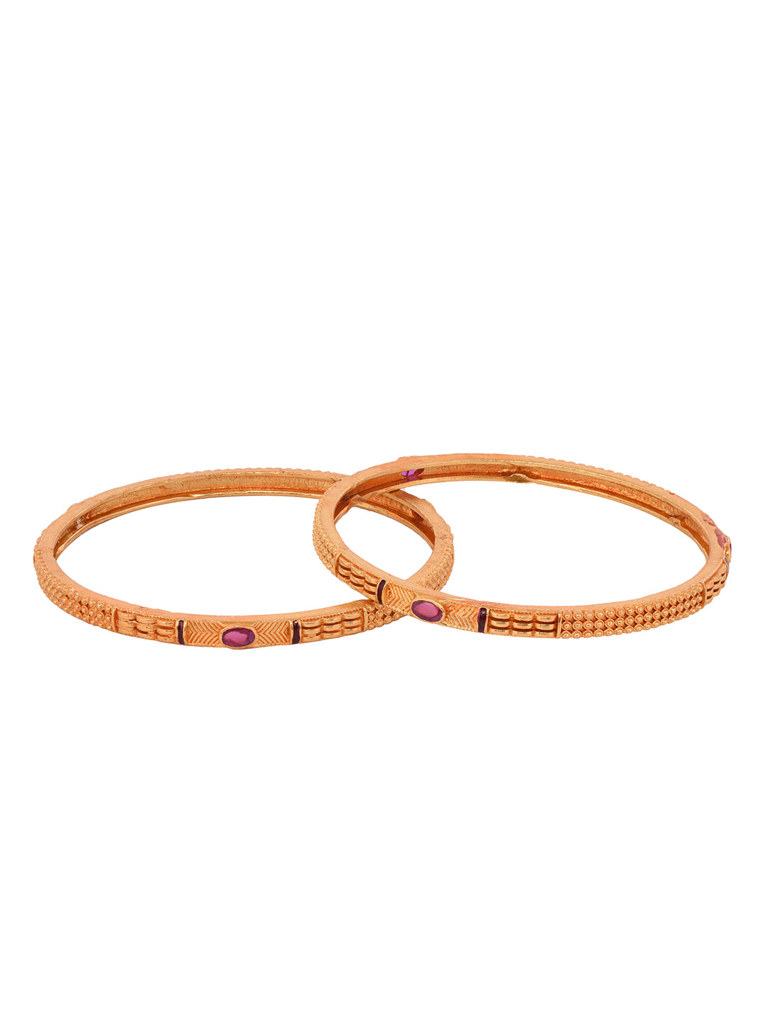 Set Of 2 Gold Plated Pink Stone Studded handcrafted Bangles