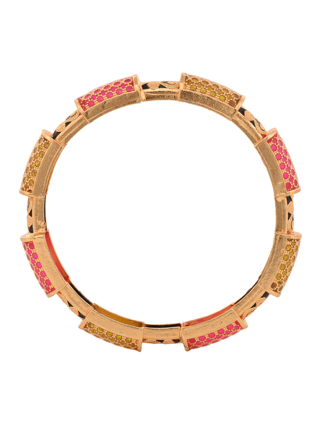 Set Of 2 Gold Toned Pink & Black Stone Studded Handcrafted Bangles