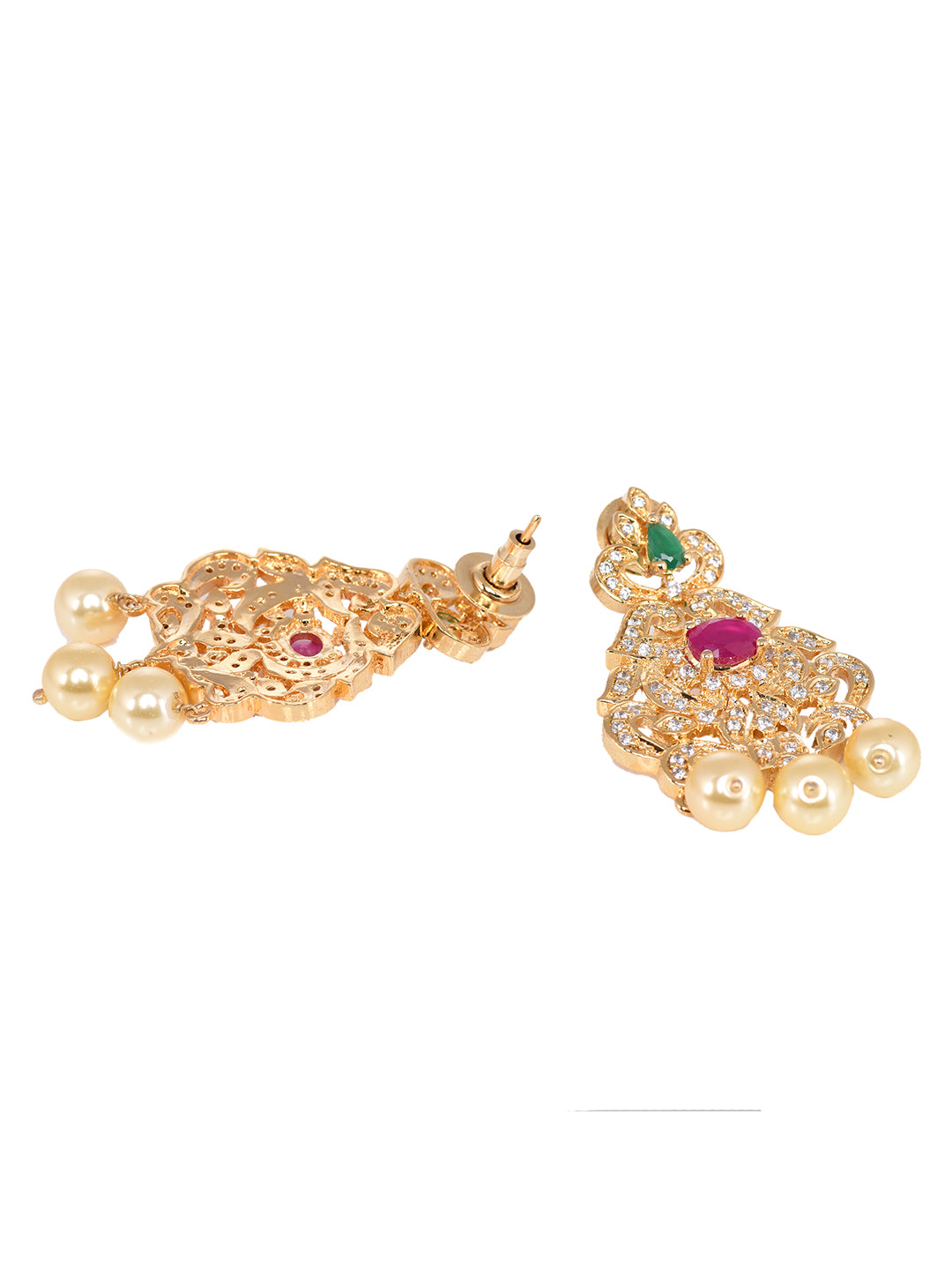 Gold Plated Multi AD studded traditional Necklace Earrings