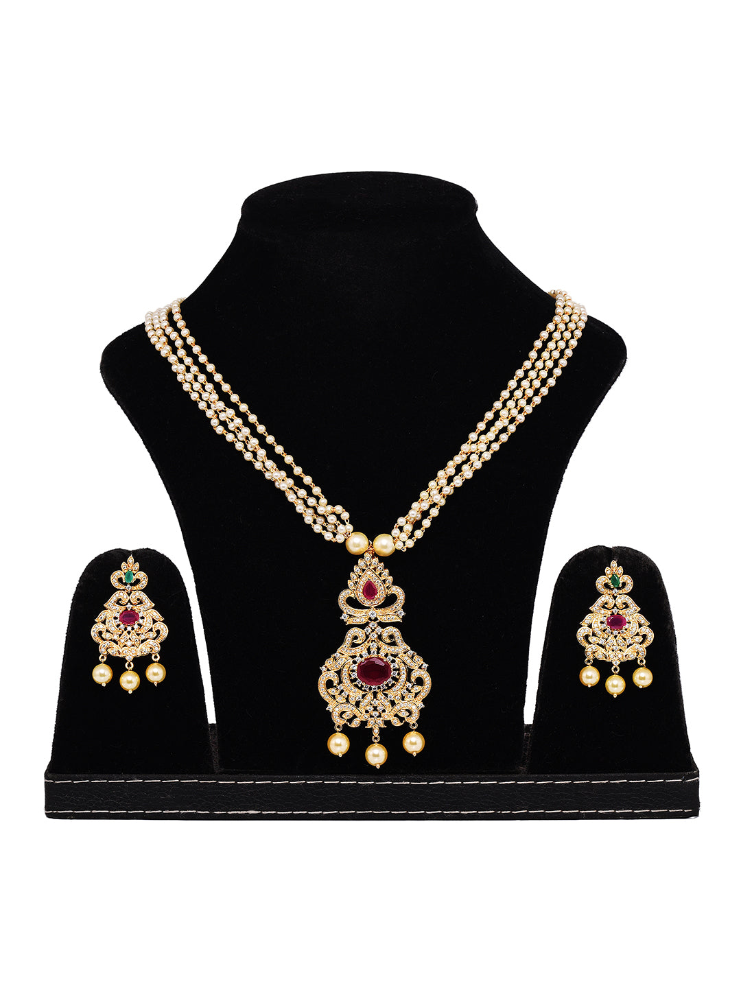 Gold Plated Multi AD studded traditional Necklace Earrings