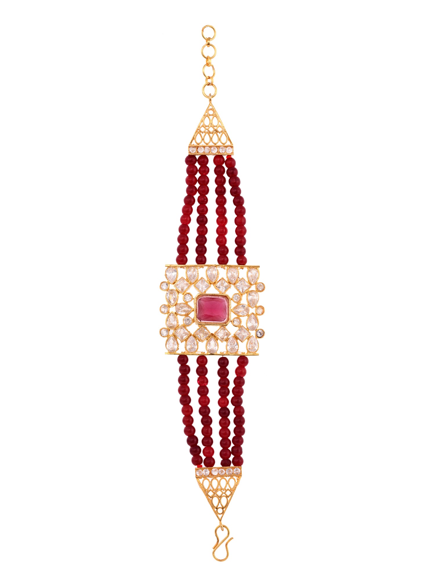 Gold Plated Red and White Polki Red Beads Wraparound bracelet
