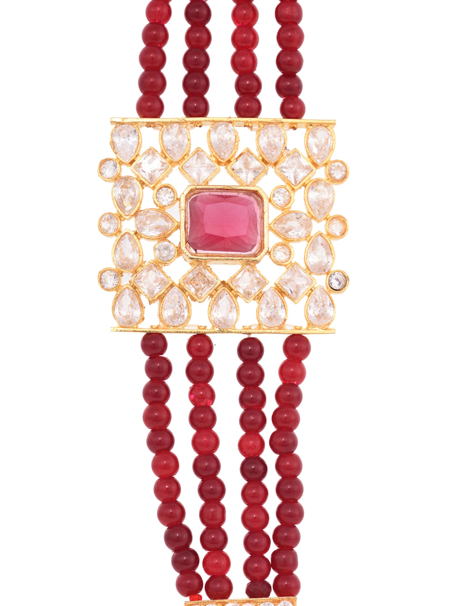 Gold Plated Red and White Polki Red Beads Wraparound bracelet
