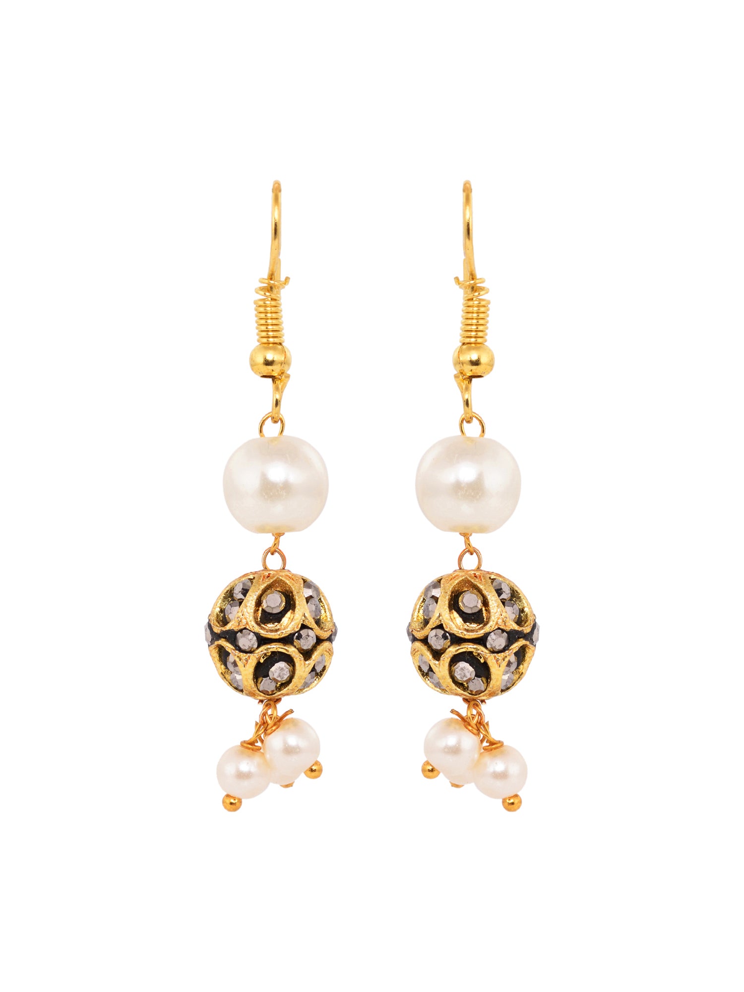 Gold Toned Pearls Beaded Jewellery Set Matching Earrings