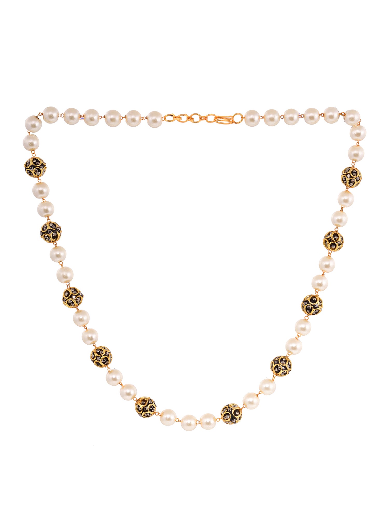 Gold Toned Pearls Beaded Jewellery Set Matching Earrings