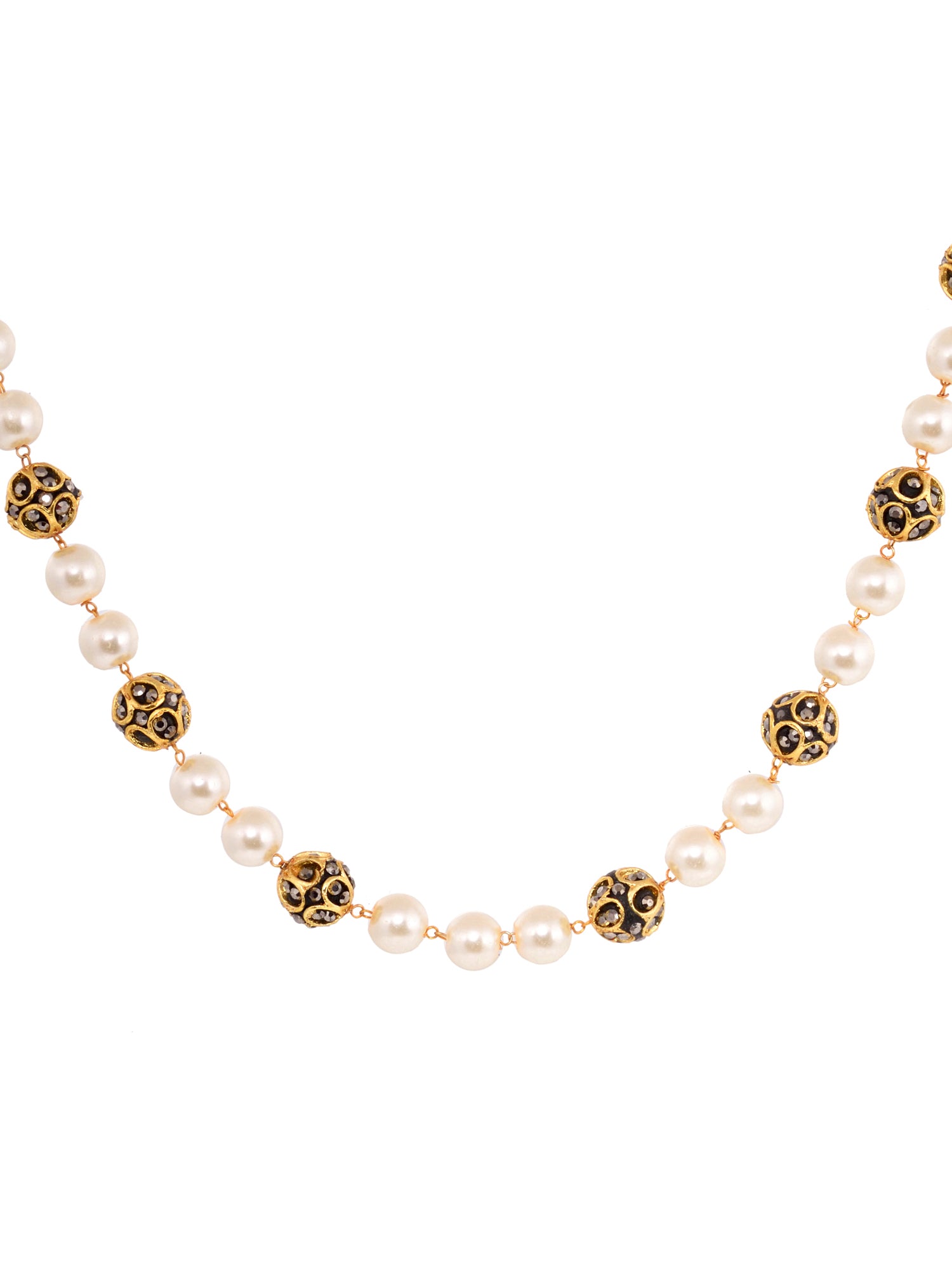 Gold Toned Pearls Beaded Jewellery Set Matching Earrings