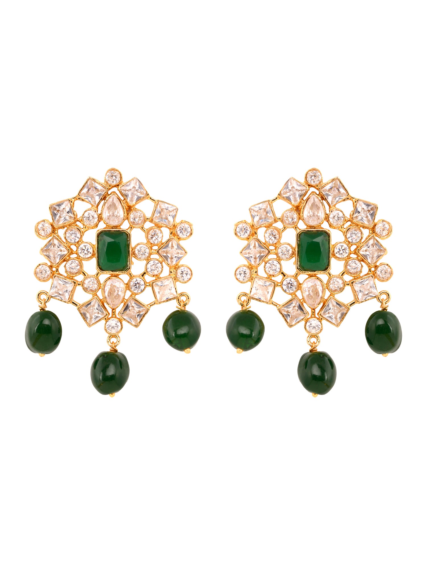 Gold Plated White Polki Green Beads Traditional Choker Jewellery Set