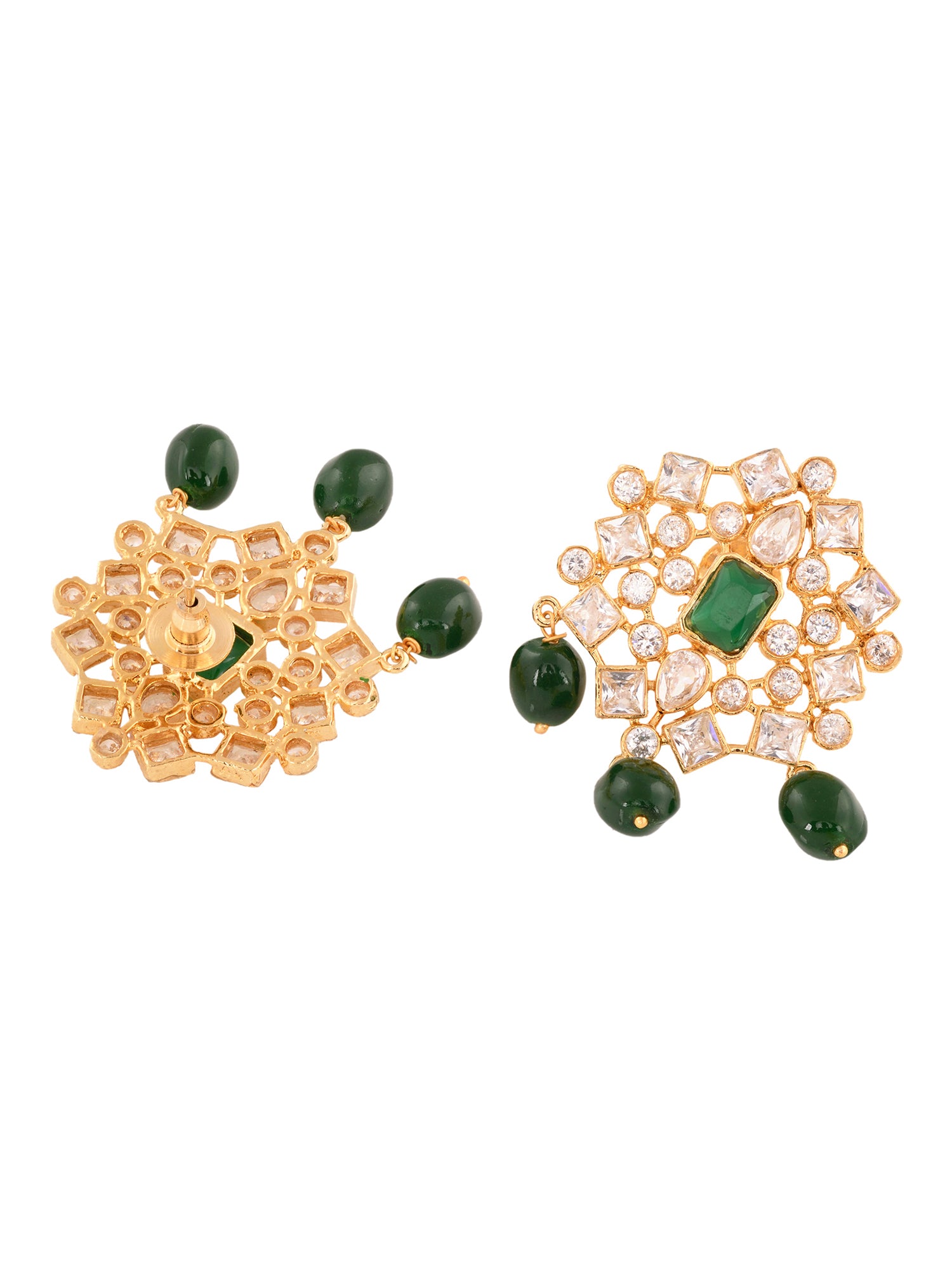 Gold Plated White Polki Green Beads Traditional Choker Jewellery Set