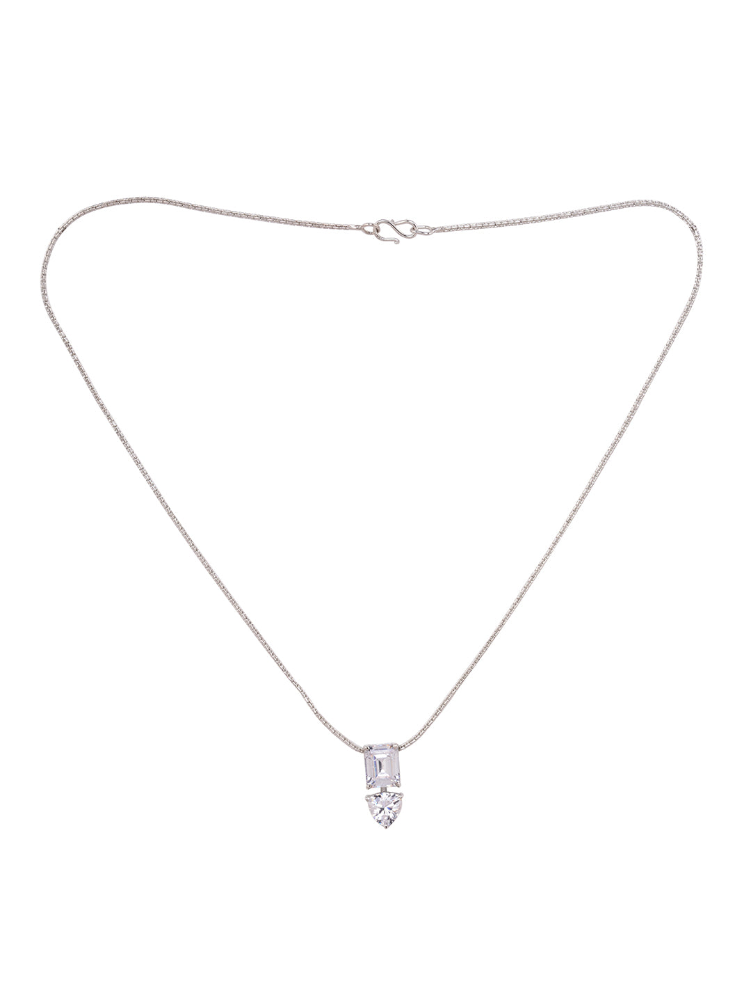 Silver Toned White Princess Cut AD Studded Solitaire Pendant Locket