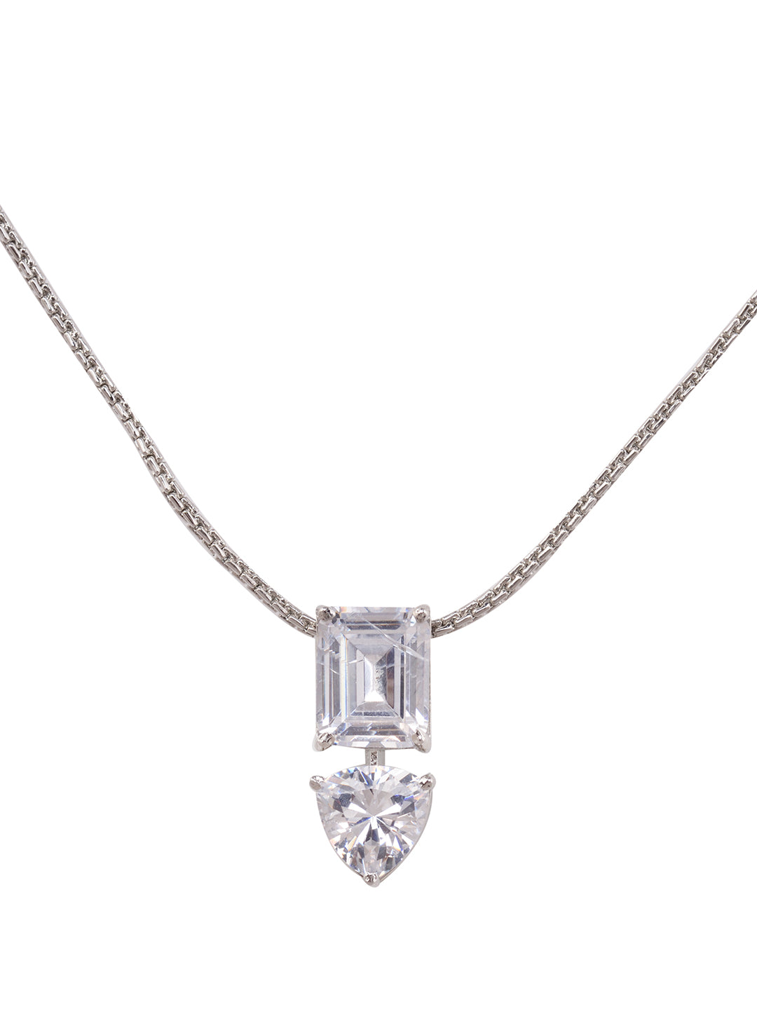 Silver Toned White Princess Cut AD Studded Solitaire Pendant Locket