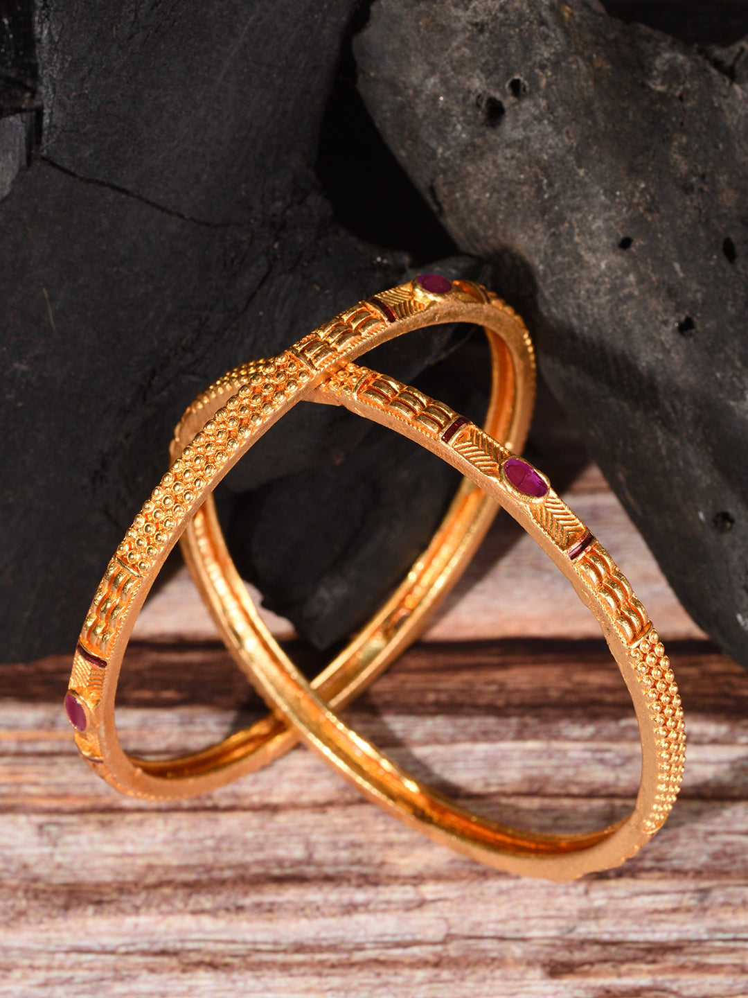 Set Of 2 Gold Plated Pink Stone Studded handcrafted Bangles