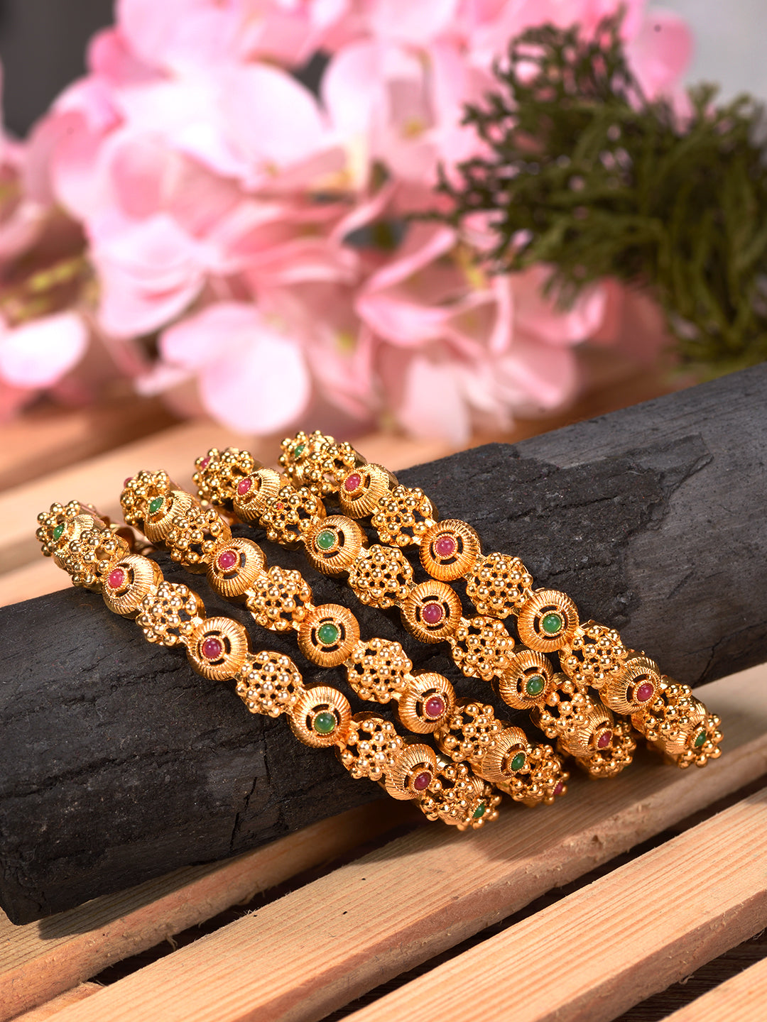 Set Of 2 Gold Plated White AD Studded Handcrafted Designer Bangles