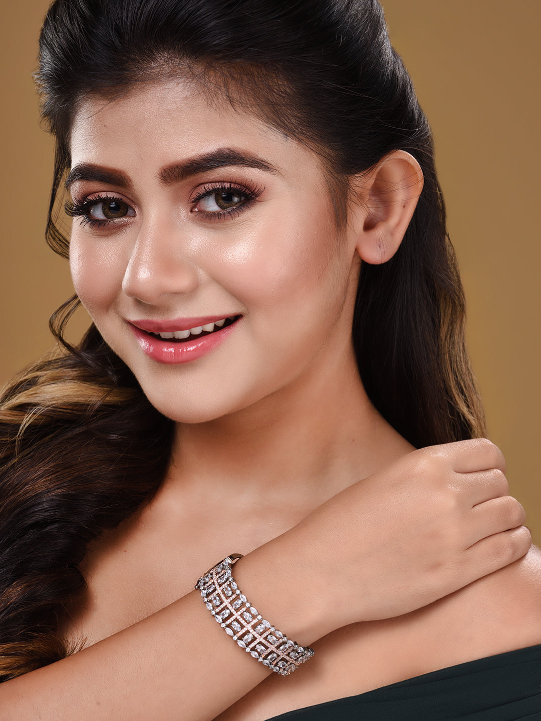 Rose Gold & Gun Metal Plated AD Bangle Bracelet