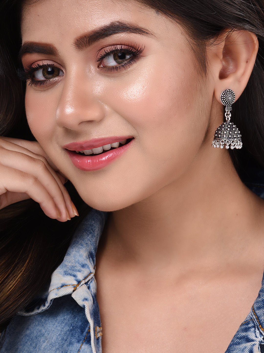 Silver Toned Jhumka Earrings