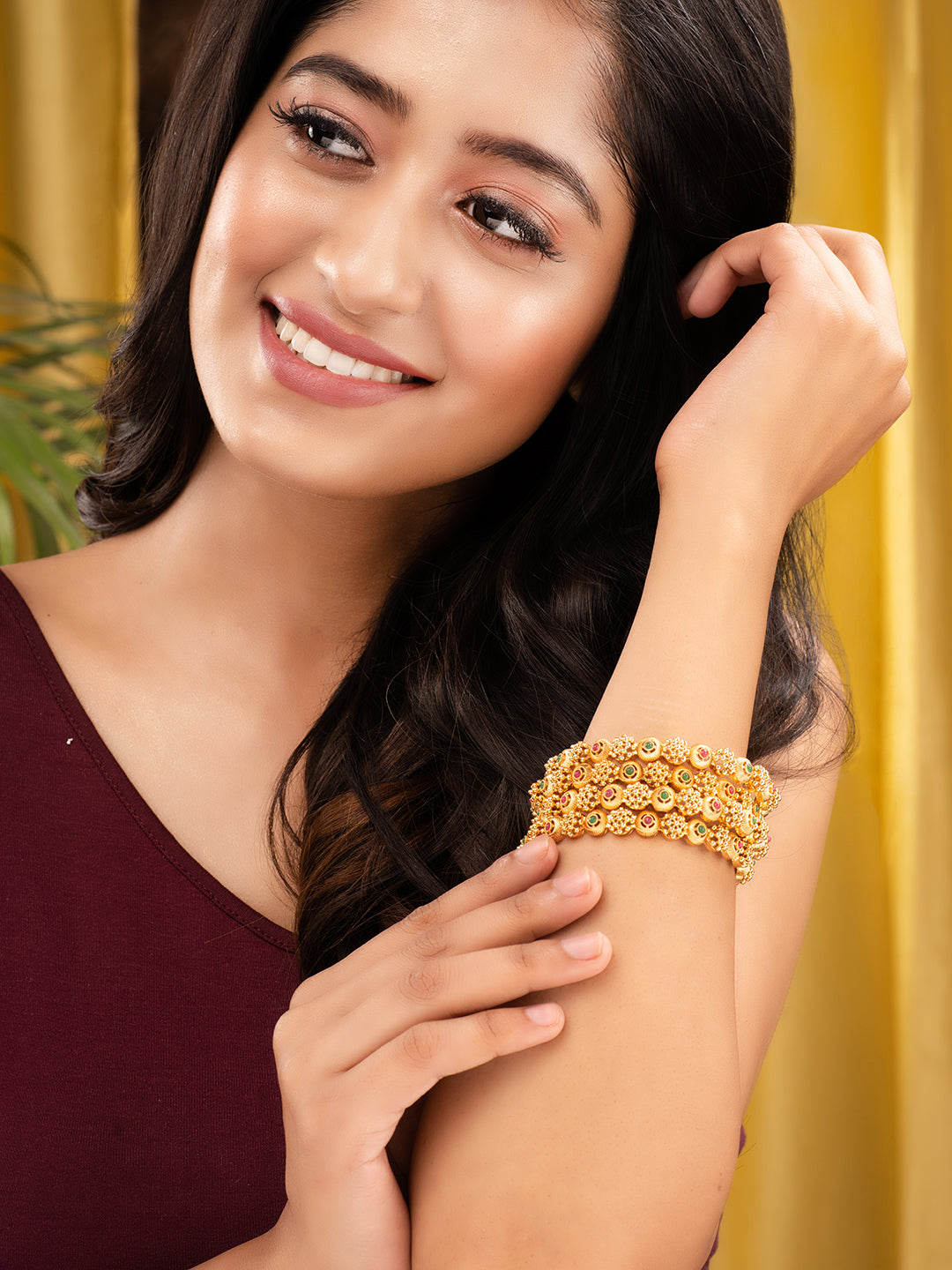 Set Of 2 Gold Plated White AD Studded Handcrafted Designer Bangles