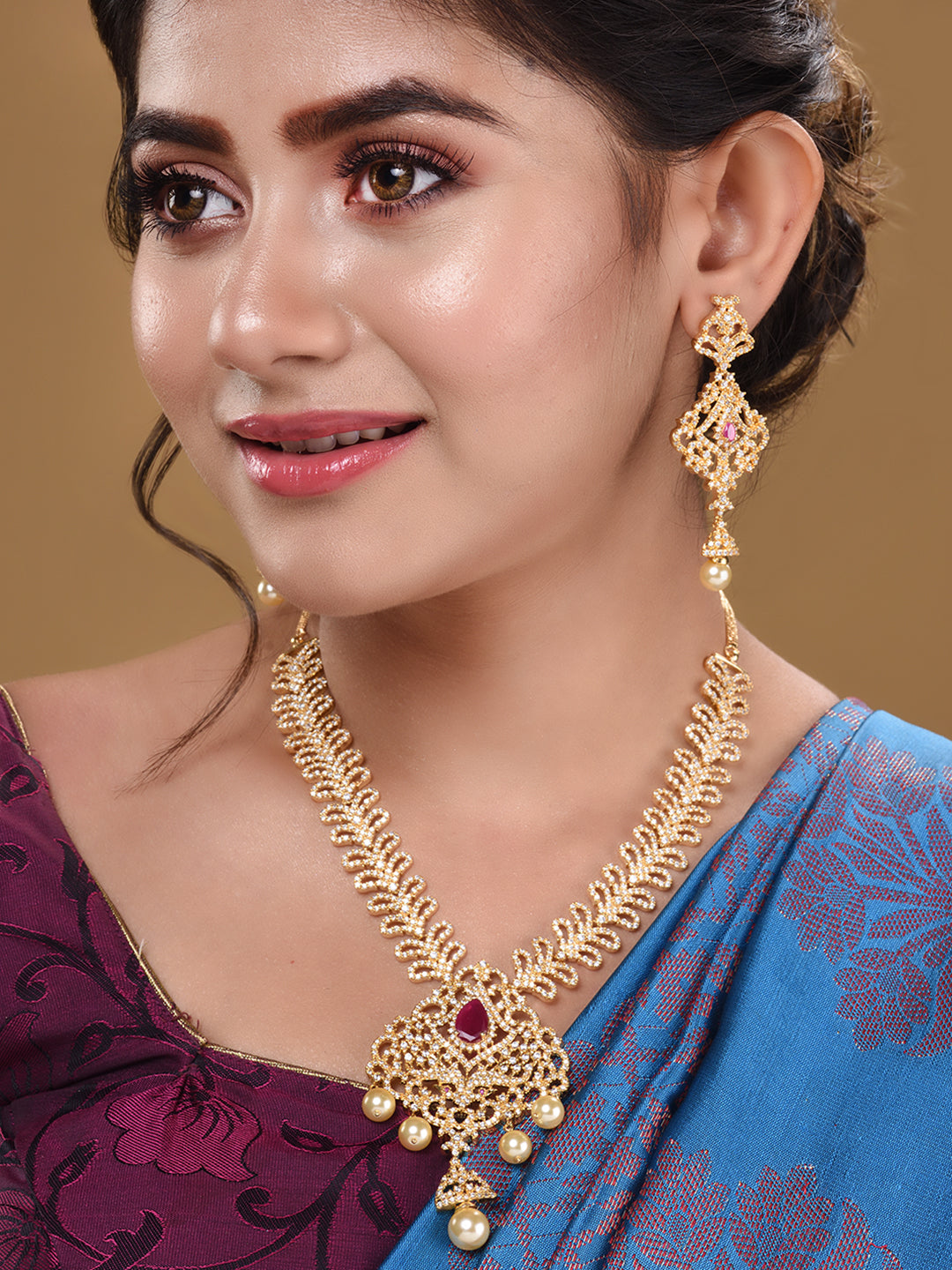 Gold Plated Traditional Multi Necklace Earrings