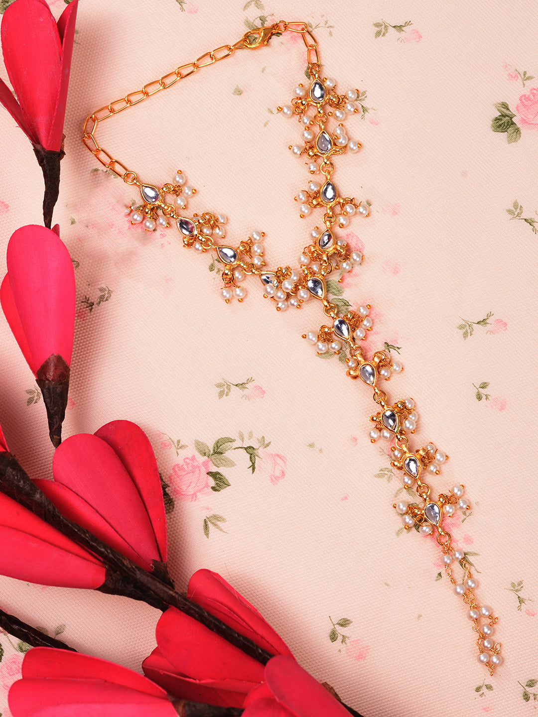 Gold Plated Kundan studded Ring Bracelet