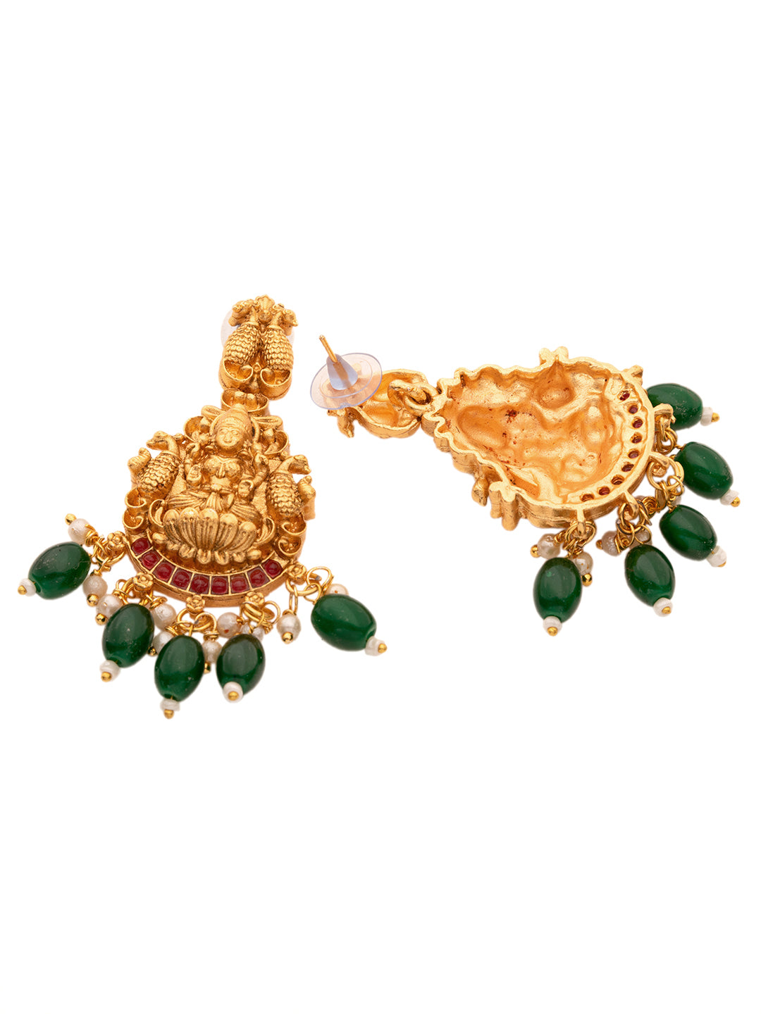 Gold Plated Multi stone studded Handcrafted Exquisite Lakshmi ji & Peaacock Design Temple Jewellery Set