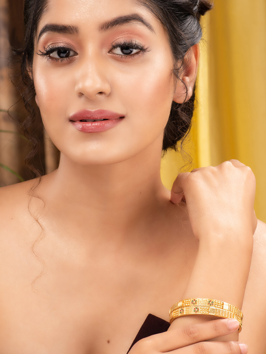 set Of 2 Gold Plated Multi colored Floral Designer Handcrafted Bangles