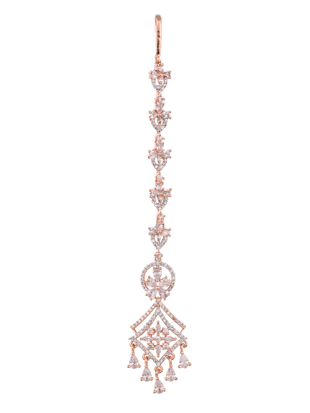 Rose Gold plated AD studded Mangtika & Earring set