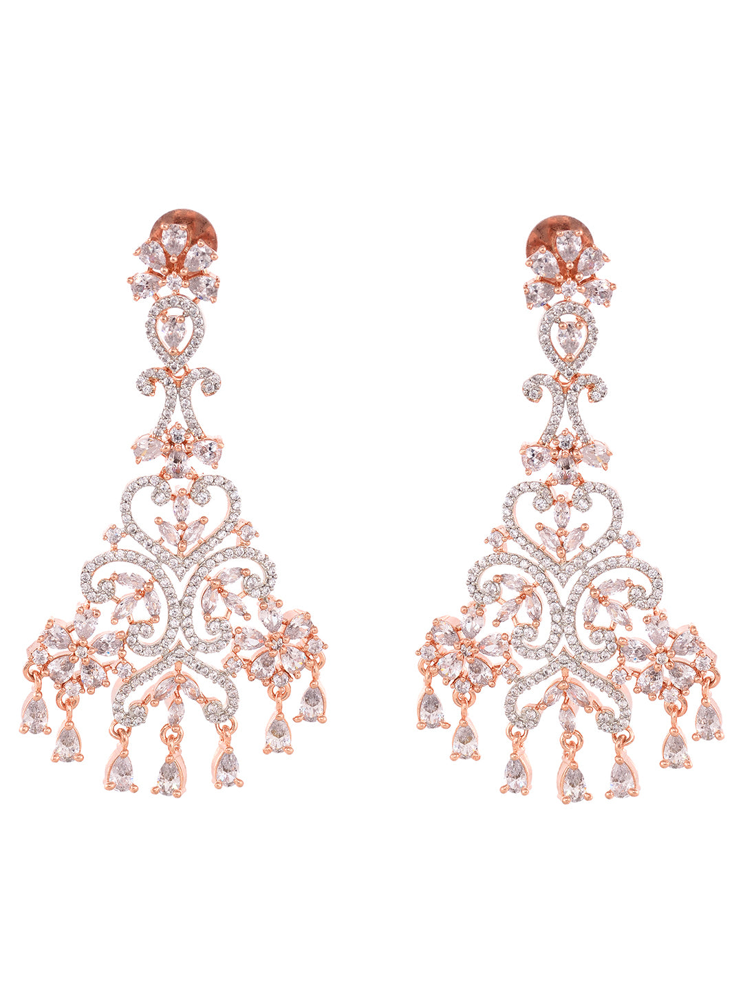 Rose Gold plated AD studded flower Design Mangtika & Earring set