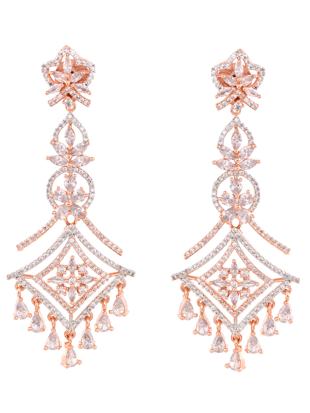 Rose Gold plated AD studded Mangtika & Earring set
