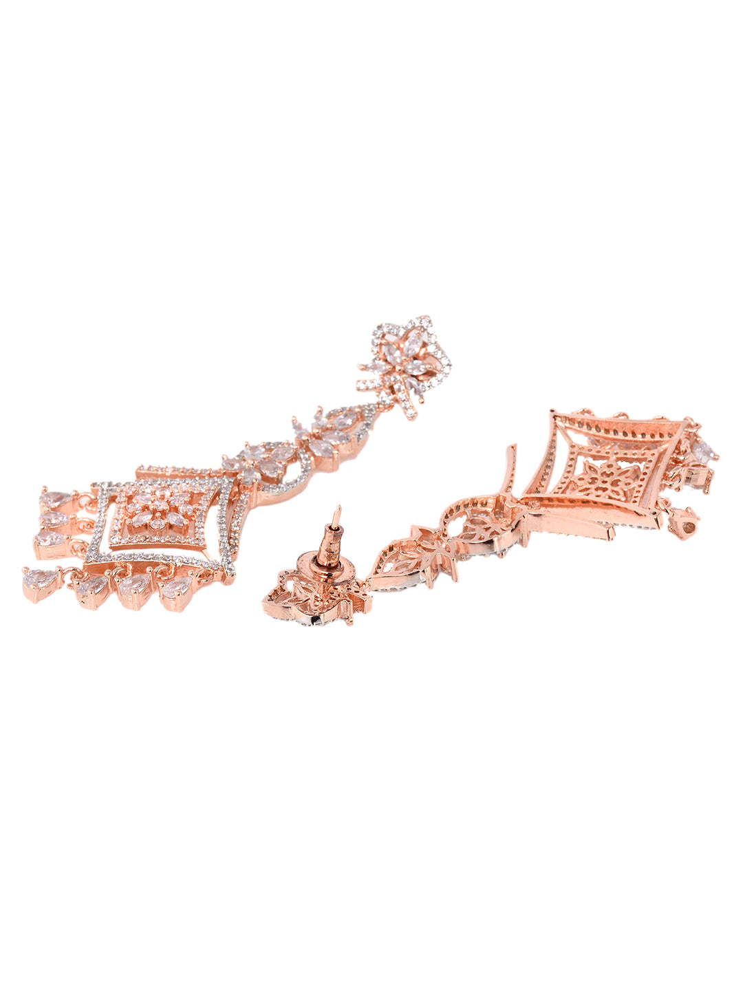 Rose Gold plated AD studded Mangtika & Earring set
