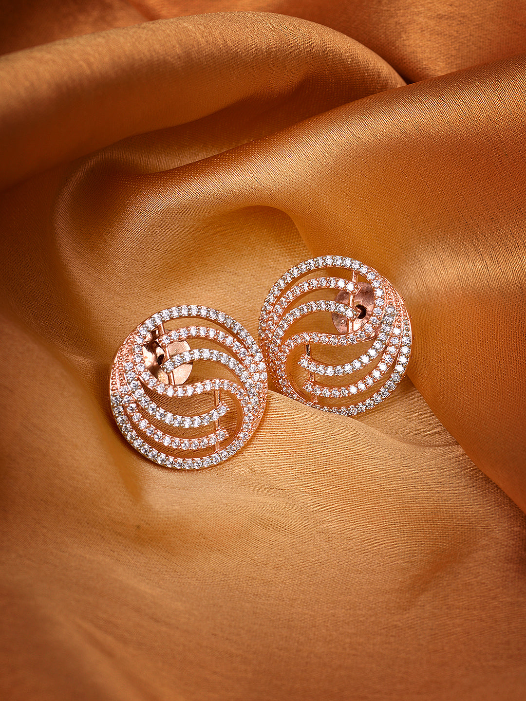 Rose Gold plated AD studded Contemporary Stud Earrings