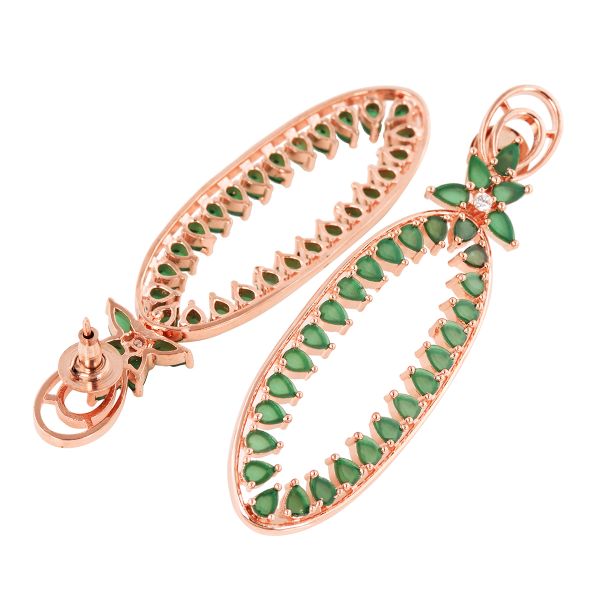 Rose Gold plated Green AD studded handcrafted Dangler Earring for Women and Girls