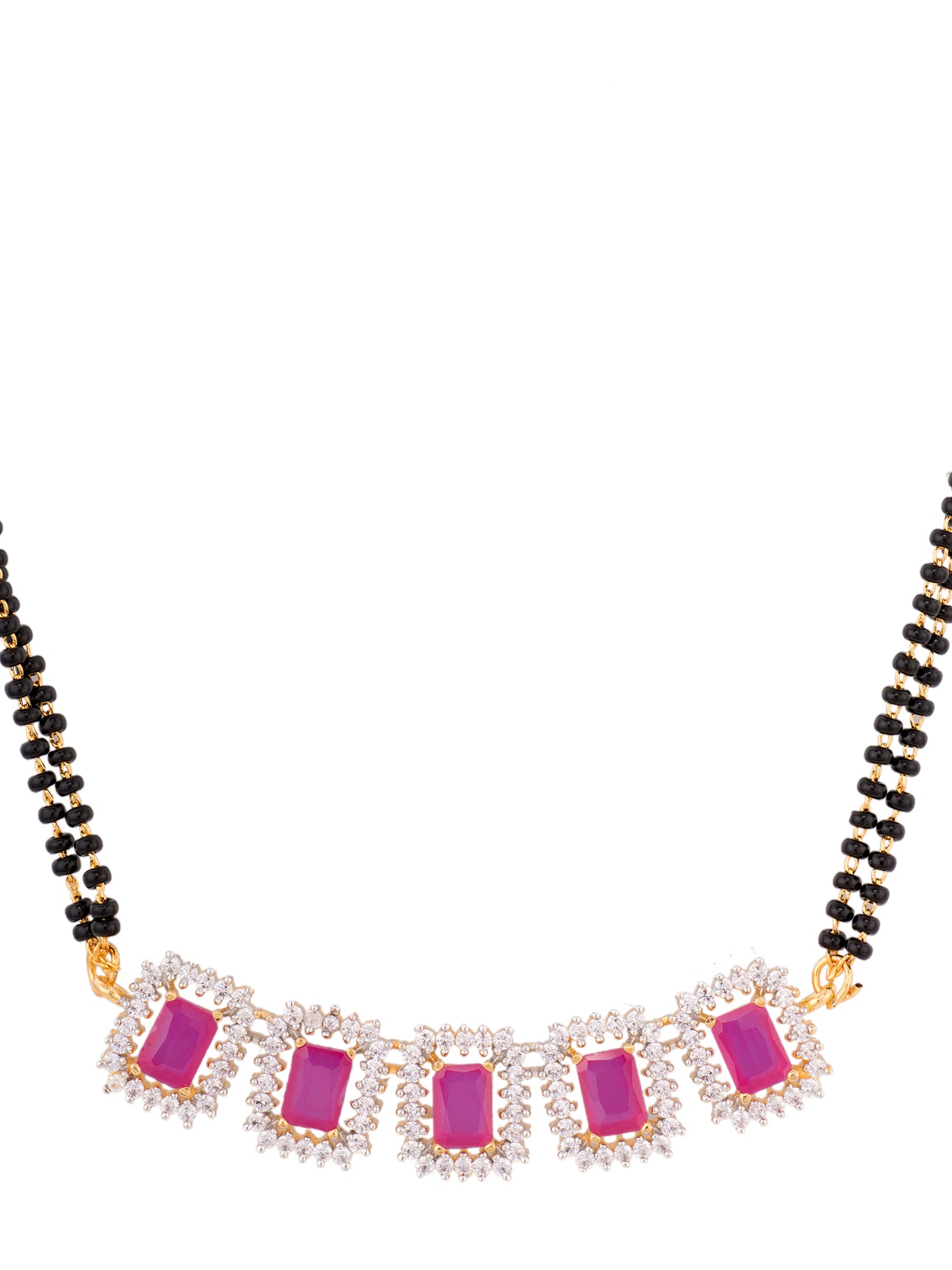 GOLD Plated Red AD Studded Black Beaded Mangalsutra Jewellery Set